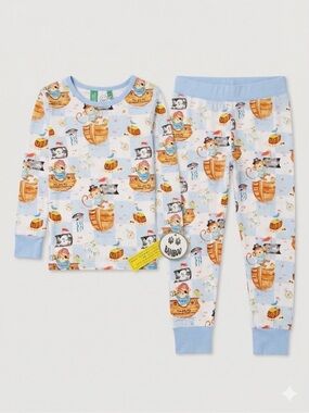 Boo Boo Bamboo Kids Pirates Ship Pajama Set Size 6/7 Blue/Multi Soft Comfy NWT